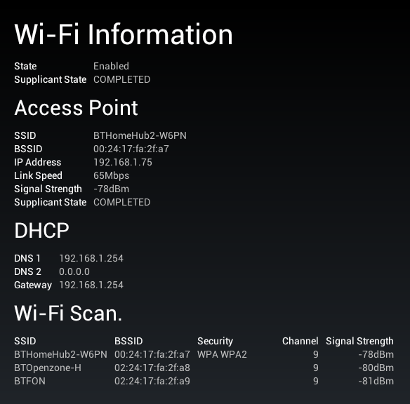 Wi-Fi Information Screen